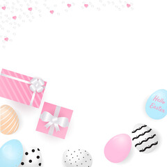 Easter egg and gift box with copy space on white background