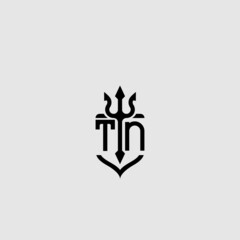 TN trident ocean retro initial logo concept - obrazy, fototapety, plakaty