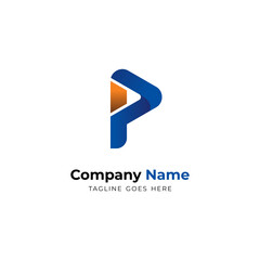 Simple Letter P Logo Design with Blue and Orange Color, Modern P Logo Inspiration Template Vector