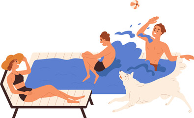 Happy Family Having Fun in Pool Cartoon Illustration