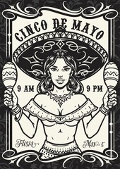 Obraz na płótnie Canvas Mexican woman with maracas poster