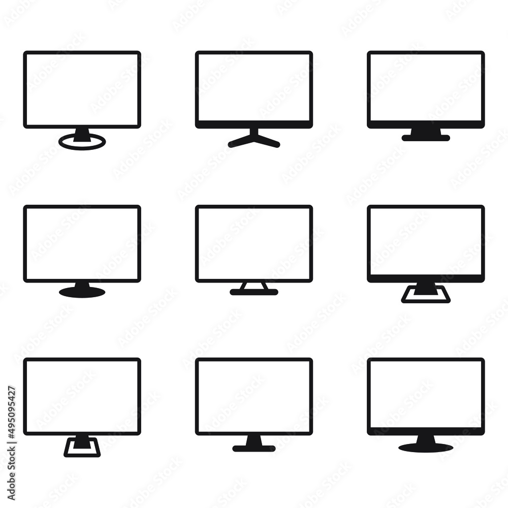Poster monitor icons set, computer or tv display vector signs.