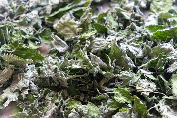 close up of dried mint leaves