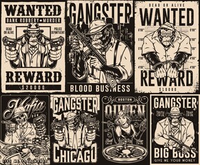 Mafia business monochrome posters set