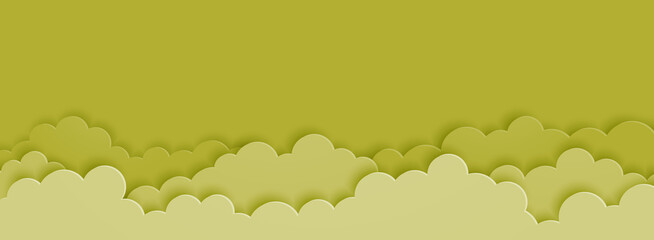Green clouds on green sky background paper cut style