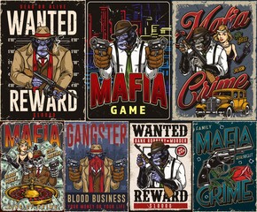 Gorilla gangster colorful posters collection