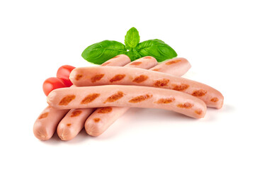 Roasted sausages bbq, isolated on white background.