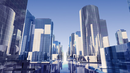City Building Simple Modern Skyscraper business 3D illustration background.