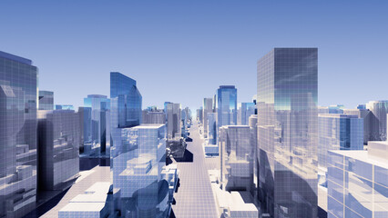 City Building Simple Modern Skyscraper business 3D illustration background. © bluebackimage