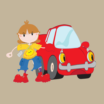 BOY AND RED SPORTS CAR