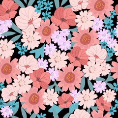 Blooming meadow pattern. Ditsy style. A Pattern for print, wallpaper, fabric, cushion, bedding, and much more