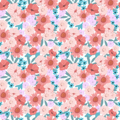 Fototapeta na wymiar Blooming meadow pattern. Ditsy style. A Pattern for print, wallpaper, fabric, cushion, bedding, and much more