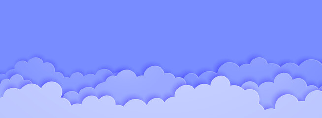 Purple clouds on purple sky background paper cut style