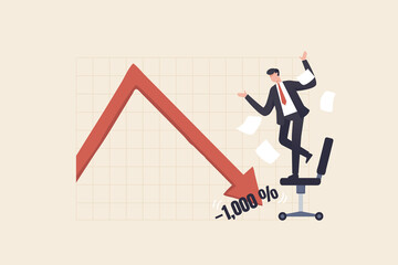 Stock market panic sell Investors sell all assets. financial crisis concept stock market graphs and charts. Businessman looking down arrow to a chair or desk.