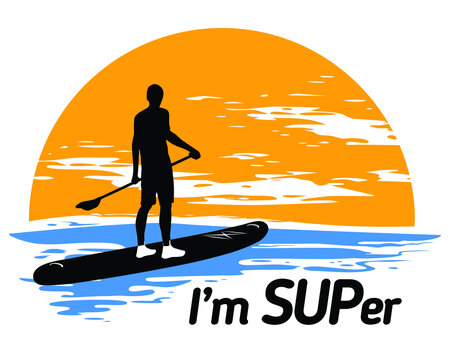 Design for apparel with SUP board paddler vector