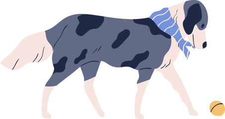 Cute Dog Playing with Ball Cartoon Illustration