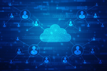 2d illustration of Cloud computing, Digital Cloud computing Concept background. Cyber technology, internet data storage, database and data server concept