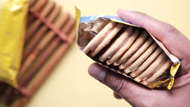 close up of sweet cookies in a packet 
