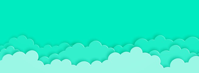 Turquoise clouds on turquoise sky background paper cut style