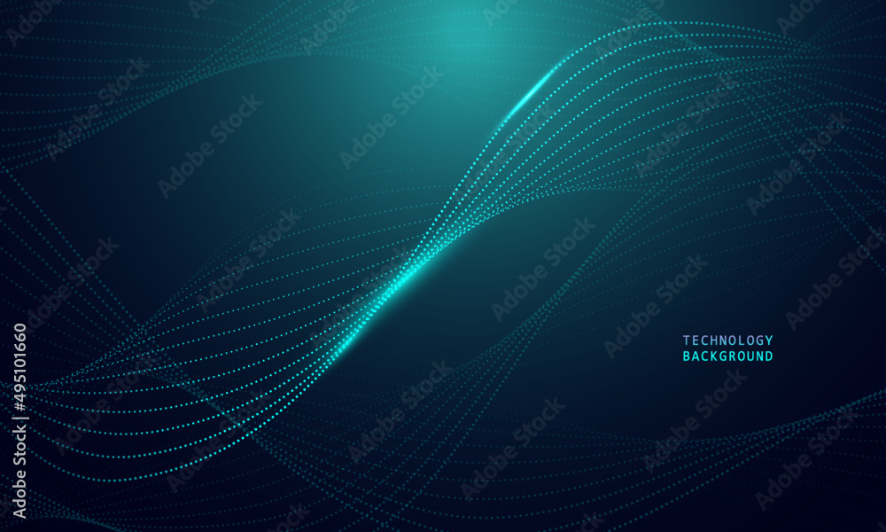 Poster abstract wave technology background with blue light smooth and flow.