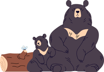 Cute Mother and Baby Bear Cartoon Illustration