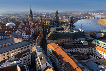 Dresden, Blick von der Frauenkirche Richtung westen, Residenzschloss, Katholische Hofkirche,...