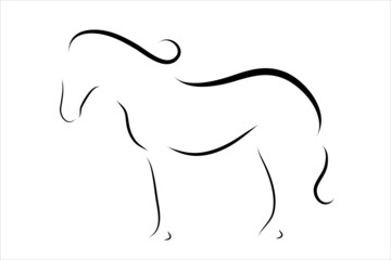 Vector illustration of horse painted with simple lines. Symbol of cattle and farm animal.
