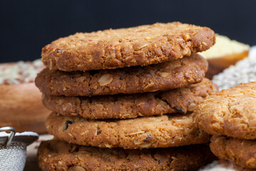 wheat-oatmeal cookies with peanuts, closeup