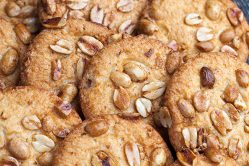 wheat-oatmeal cookies with peanuts, closeup