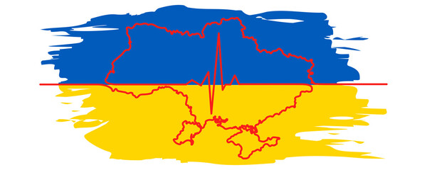 Ukraine with a heartbeat line on the background of the Ukrainian flag with blue and yellow