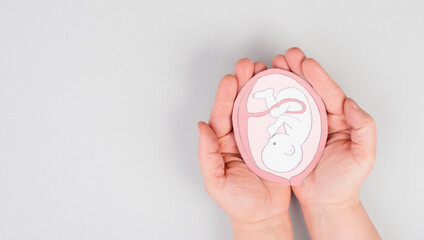 Unborn baby in the uterus, drawing of a fetus in the last trimester of pregnancy, childbirth and...