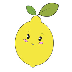 Kawaii lemon character, cute funny kids illustration isolated on white background.