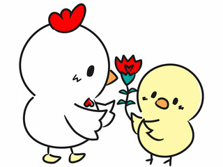 お母さんに感謝の気持ちを表現する可愛いひよこの親子