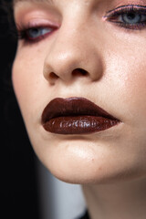 Fototapeta premium Portrait of a girl with a beautiful and unusual appearance with makeup