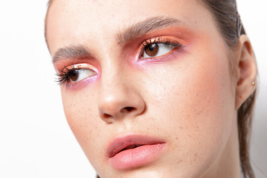 Large Beauty Portrait Of A Beautiful Girl With Bright Makeup