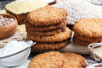 wheat-oatmeal cookies with peanuts, closeup