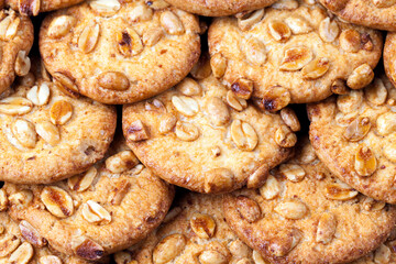 wheat-oatmeal cookies with peanuts, closeup