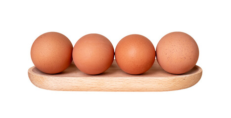 Natural unpainted chickenr eggs on wood board isolated on white background.