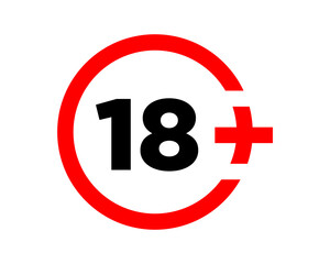 Plus 18 prohibition sign for people under eighteen years of age. For adults only. Vector illustration.