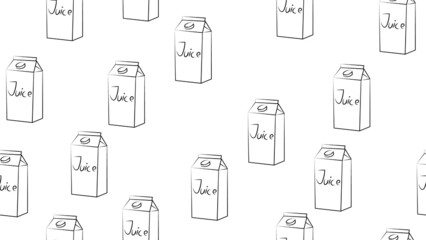 box with juice on a white background, illustration, pattern, seamless illustration. a large orange cardboard box with a drink. black and white illustration