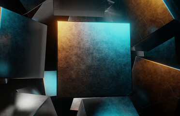 Cubes 3D Render abstract design. Modern, Scifi, Background illustration, Metal Texture.