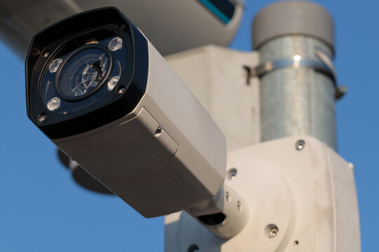 CCTV camera damaged, broken lens. The camera was destroyed by vandals.