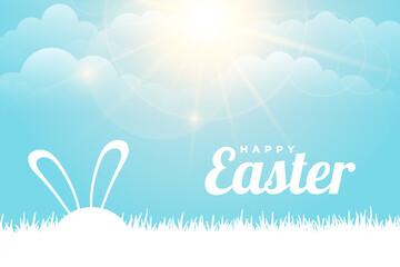 Fototapeta premium happy easter greeting with rabbit ears and sunlight