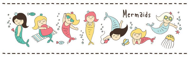 Cute mermaids for your design.