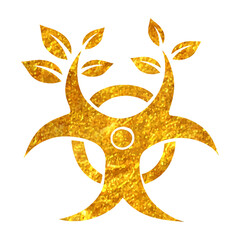 Hand drawn gold foil texture icon Biohazard leaves