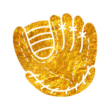 Hand drawn gold foil texture icon Baseball glove