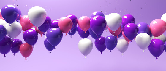 Floating balloons on a colored background - 3D render