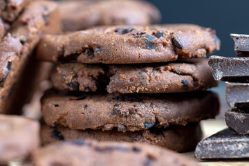 sweet crispy dessert of chocolate cookies with chocolate