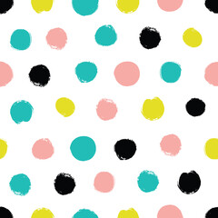 Polka dot pink, beige, blue and violet seamless pattern on background. Vector design for textile, backgrounds, clothes, wrapping paper, web sites and wallpaper. Fashion illustration seamless pattern.
