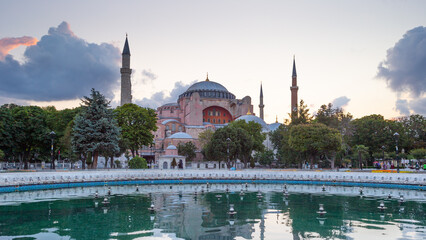 Panoramic photo of the hagia sofia mosque in the city of Istanbul in turkey